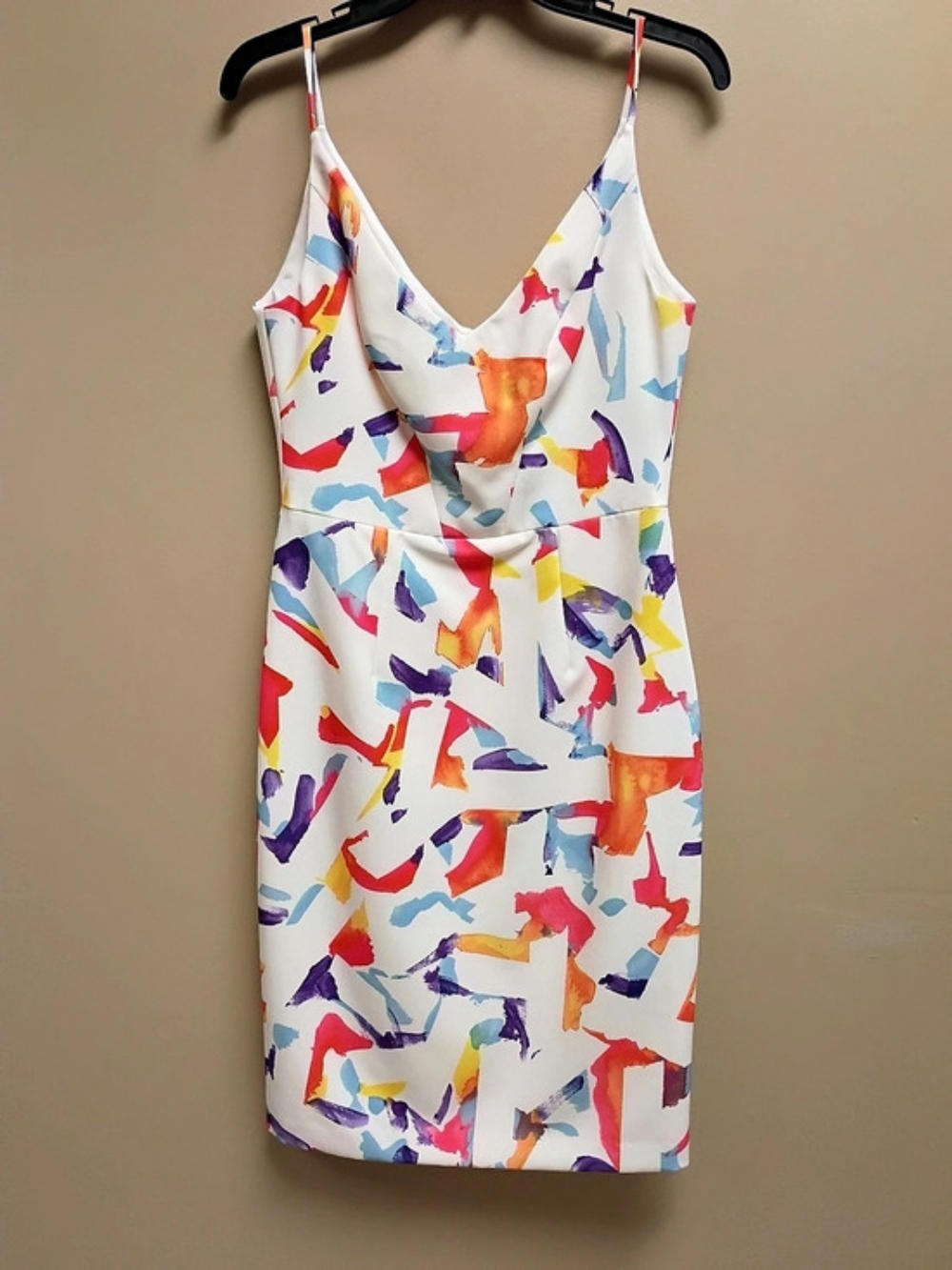 Black Halo RN #40680 Abstract Mini Dress in White & Multicolor Like New
